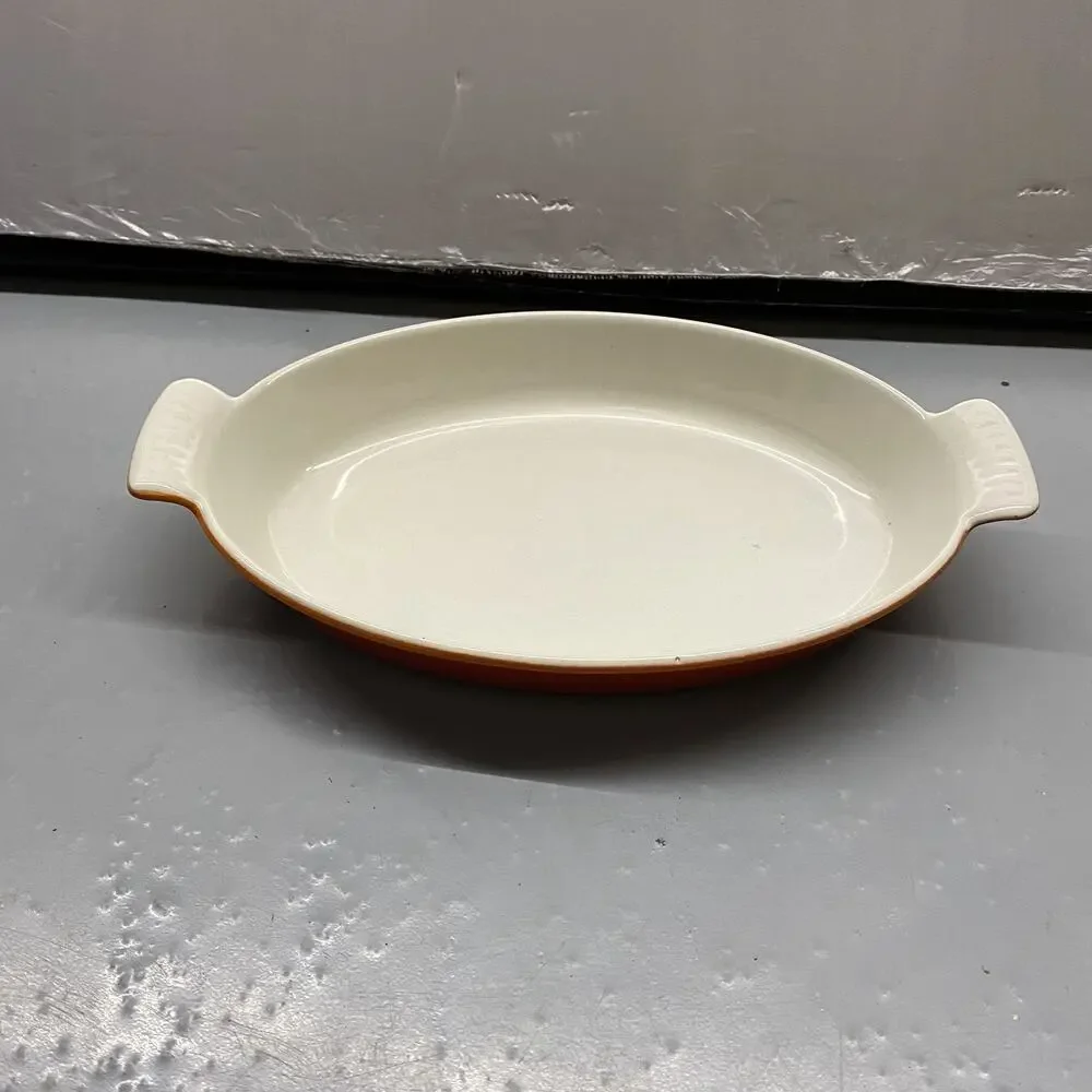 Vintage Descoware #26 Orange Flame Cast Iron Enamel Oval Au Gratin Baking Dish